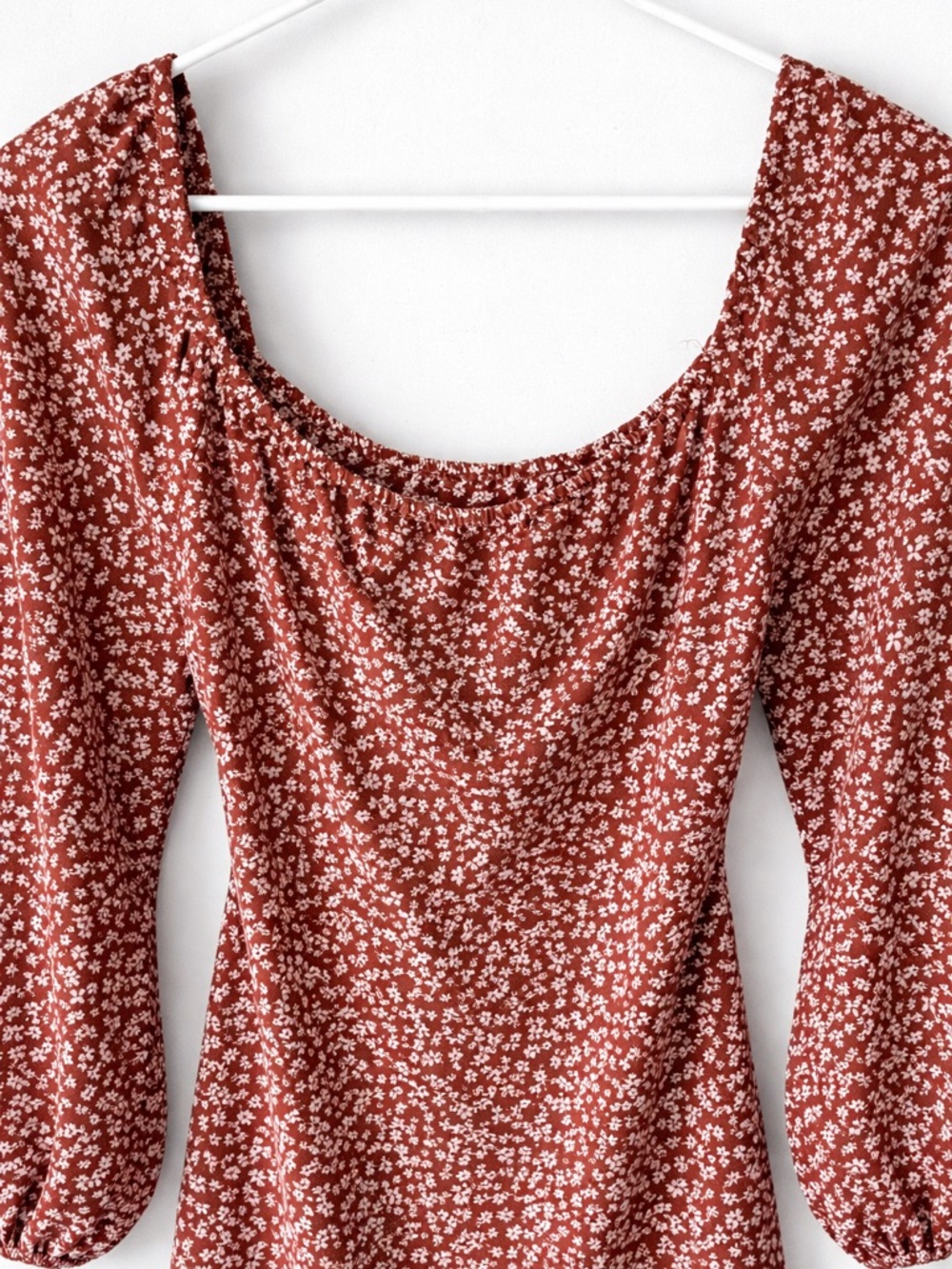 Lush Rust Floral Blouse with Light Pink Print - Picture 3 of 6